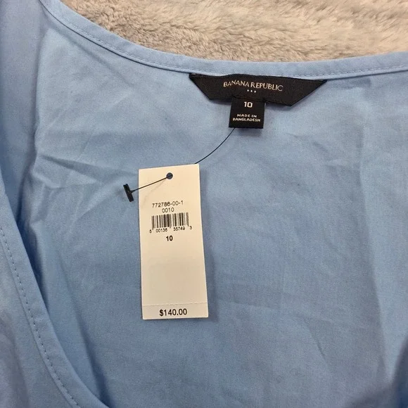 Banana Republic Women 10 Blue Poplin Scoop Princess Seams Midi Dress Tie Waist - Picture 5 of 8